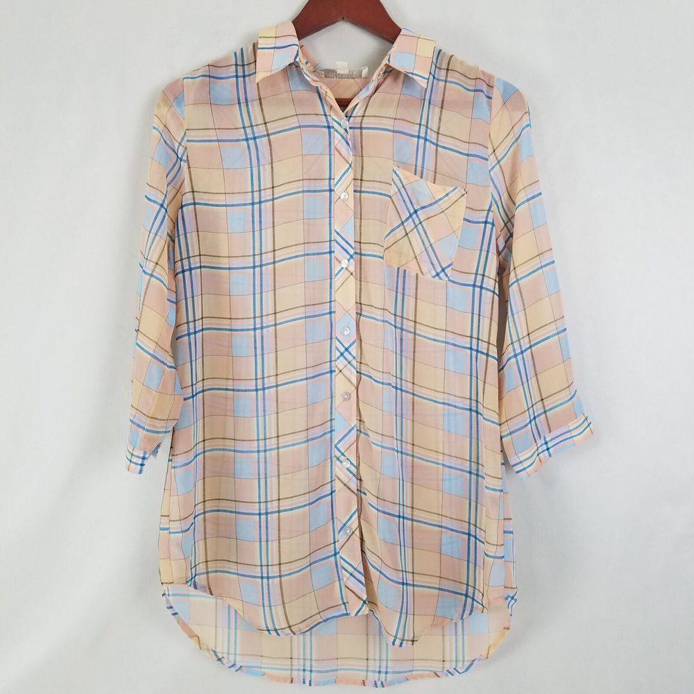 Olive & Oak Shirt Womens Small Multicolor Top 3/4 Sleeve Collared Button Up